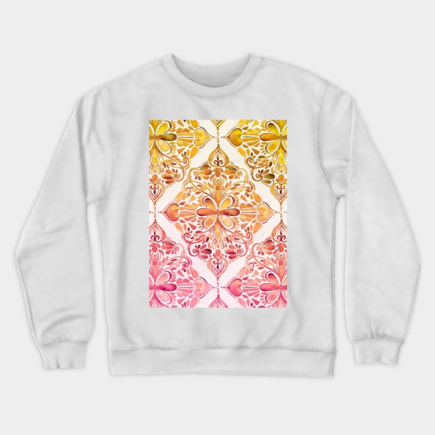 Sunset Art Nouveau Watercolor Doodle Crewneck Sweatshirt by micklyn